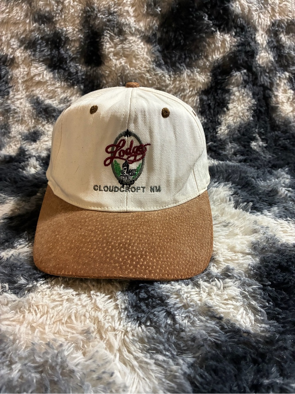 Vintage Cloudcroft, New Mexico Leather Strap hat - Cream and Brown